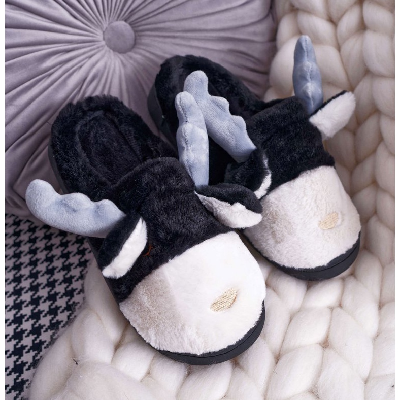 FRID Dámské pantofle s kožešinou černé sobí deff černá 1