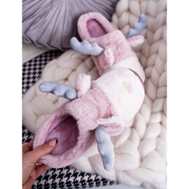 FRID Dámské pantofle s kožešinou a soby růžové deff růžový 2