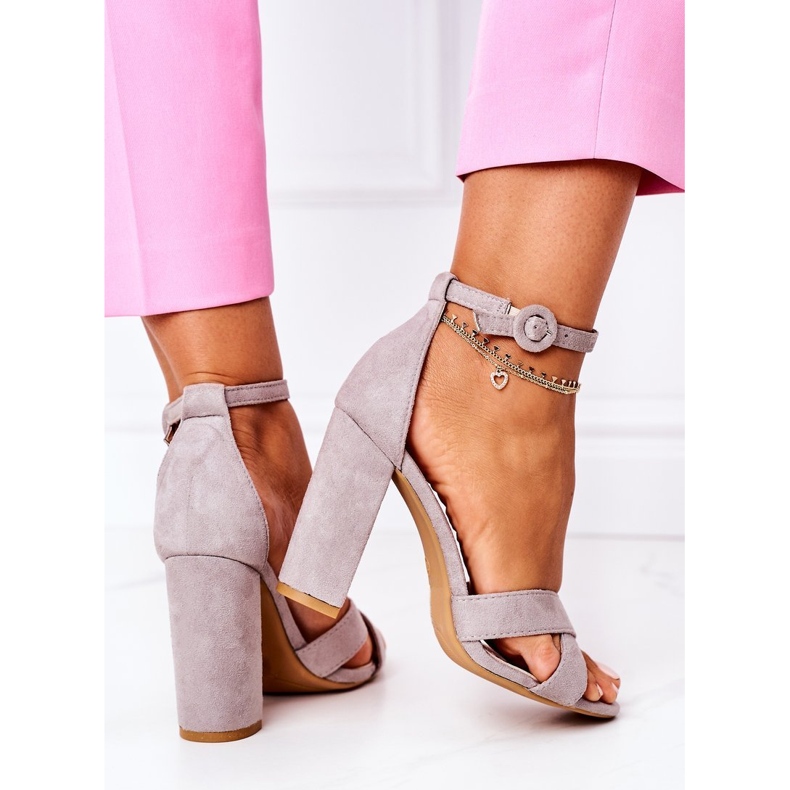PS1 Dámské sandály na podpatku semišové šedé telmen šedá 1