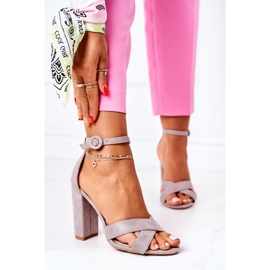 PS1 Dámské sandály na podpatku semišové šedé telmen šedá 2