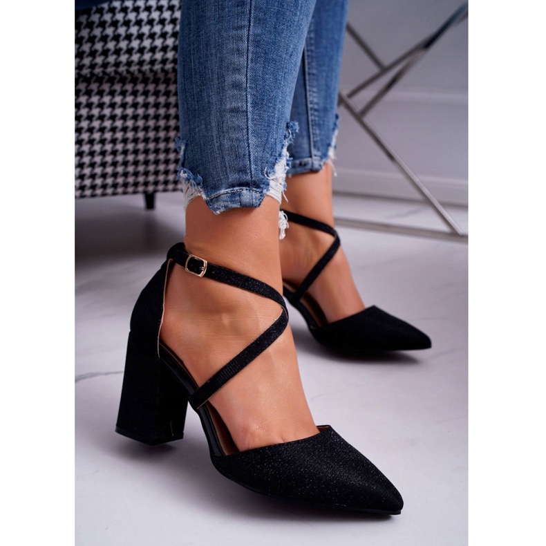 SEA Dámské lodičky na podpatku s třpytkami černé persety černá vícebarevný 2