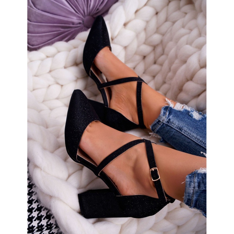 SEA Dámské lodičky na podpatku s třpytkami černé persety černá vícebarevný 1