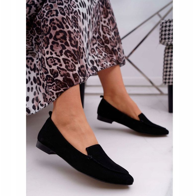 Nicole Dámské mokasíny semišové kožené mokasíny černé Homny černá 1