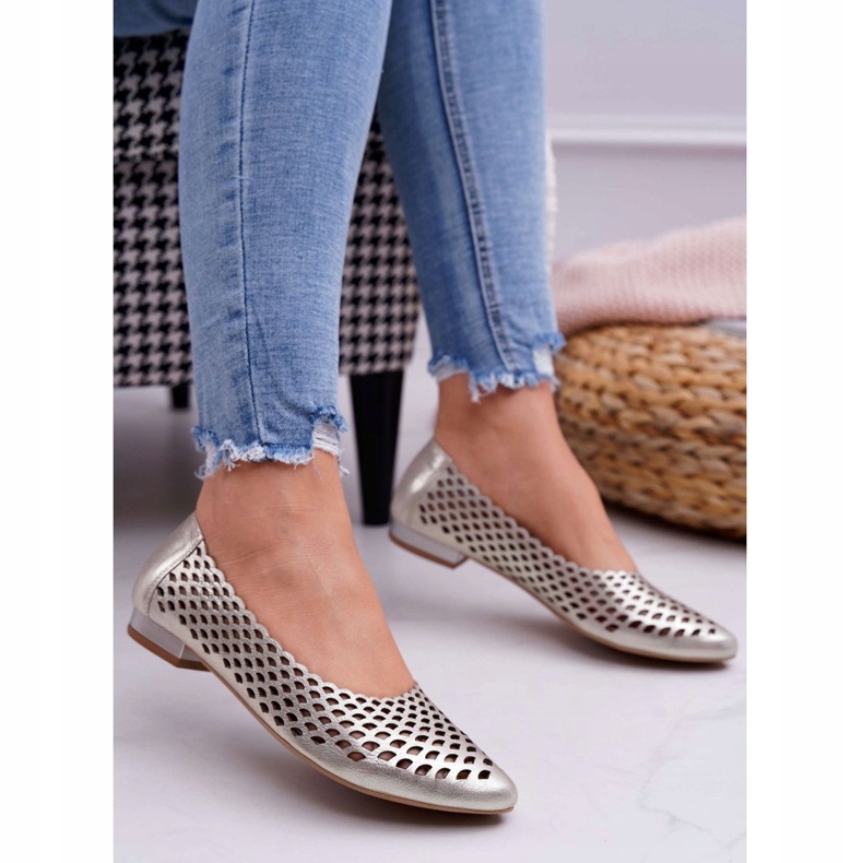 Exquisite Dámské zlaté kožené balerínky Exkluzivní 1107/1 zlatý 1