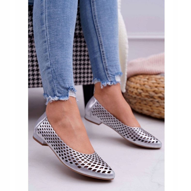 Dámské balerínky Stříbrná kůže Exquisite 1107/1 šedá 1