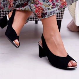 EVE Dámské sandály na podpatku semišové černé barvy Pollem černá 2