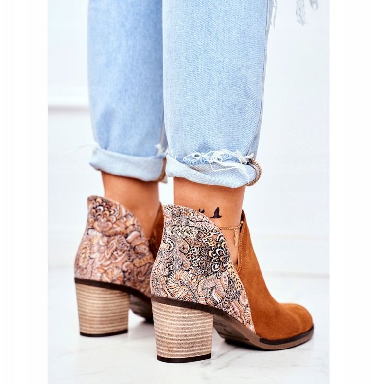 Dámské kozačky na podpatku Maciejka jarní kůže červená 04492-29 hnědý 2