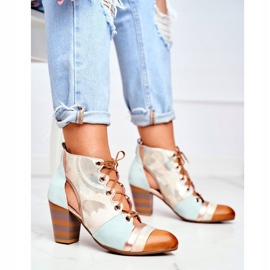 Dámské kozačky na podpatku Kůže Maciejka Jaro 03938-04 béžový vícebarevný zelená 2