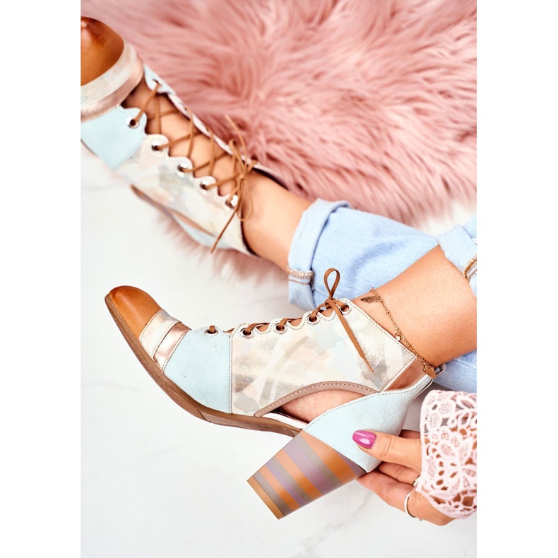 Dámské kozačky na podpatku Kůže Maciejka Jaro 03938-04 béžový vícebarevný zelená 1