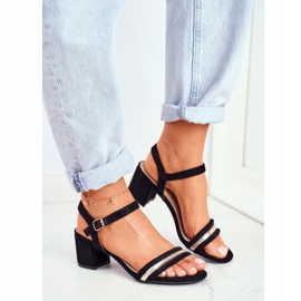 S.Barski Dámské sandály na podpatku s třpytivým černým Wixi černá 1