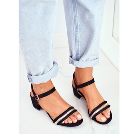 S.Barski Dámské sandály na podpatku s třpytivým černým Wixi černá 2