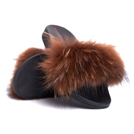 Dámské pantofle s přírodní kožešinou hnědá Naturis hnědý 1