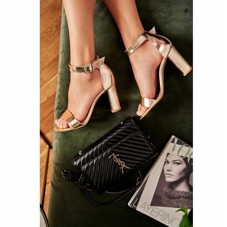 Dámské sandály na vysokém podpatku Laura Messi 1760 Leather Golden Iliad zlatý 1