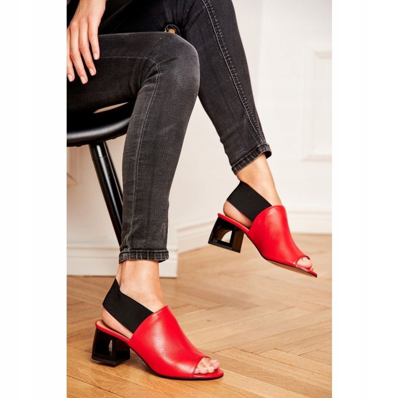 Dámské sandály na vysokém podpatku Laura Messi Leather Red Grehno 1919 červené 1