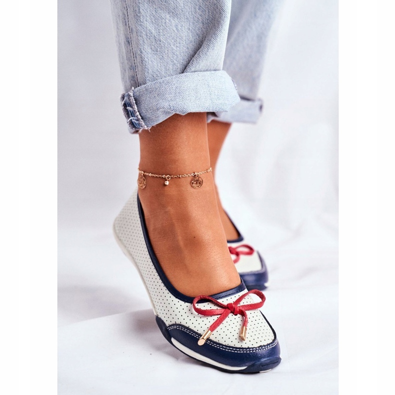 EVE Dámské bílé a červené prolamované baleríny Erdola bílý námořnická modrá 1