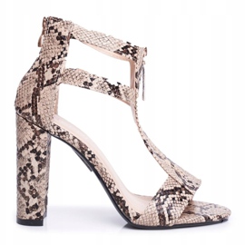 PS1 Dámské sandály na podpatku Snake Folly béžový hnědý 2