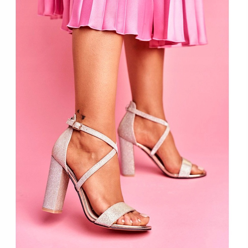 SEA Dámské sandály na podpatku se třpytkami Golden Vivi zlatý 2