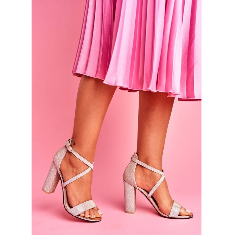 SEA Dámské sandály na podpatku se třpytkami Golden Vivi zlatý 1