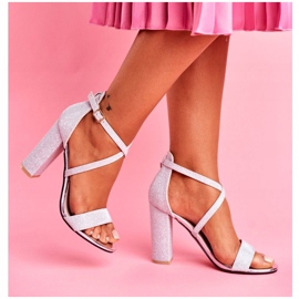 PS1 Dámské sandály na podpatku Brocade Silver Vivi šedá 2 PS1 Dámské sandály na podpatku Brocade Silver Vivi šedá 2