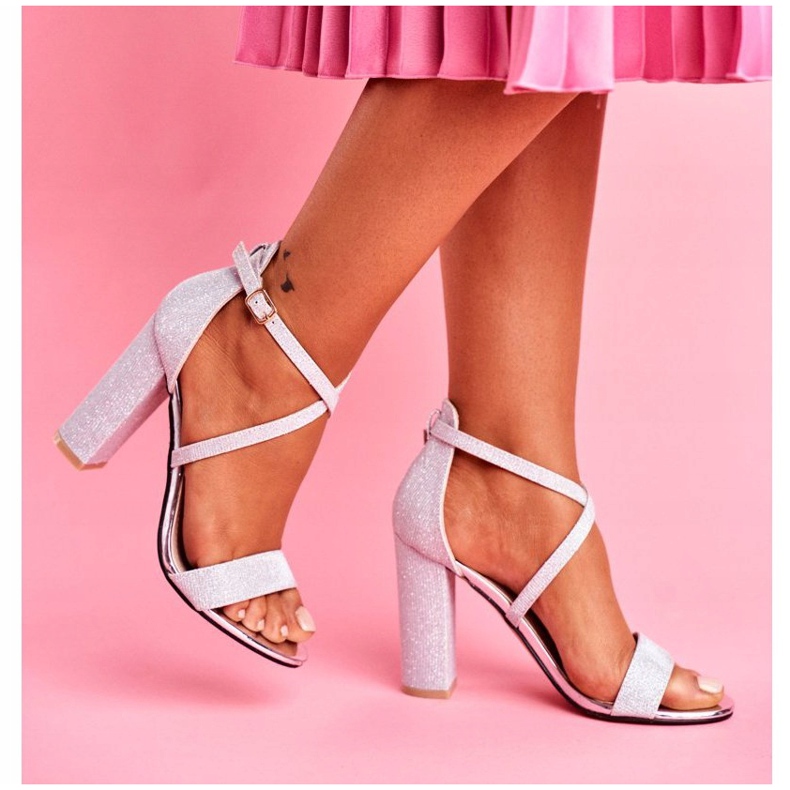 PS1 Dámské sandály na podpatku Brocade Silver Vivi šedá 2 PS1 Dámské sandály na podpatku Brocade Silver Vivi šedá 2