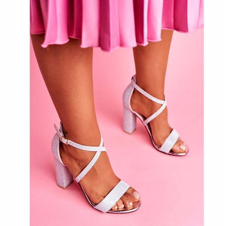 PS1 Dámské sandály na podpatku Brocade Silver Vivi šedá 1 PS1 Dámské sandály na podpatku Brocade Silver Vivi šedá 1