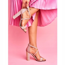 SEA Dámské sandály na podpatku se třpytkami Champagne Vivi růžový žlutá 1