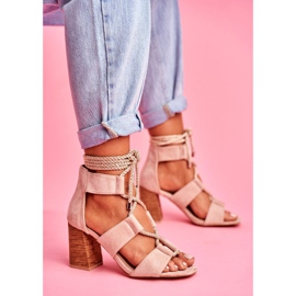 SEA Dámské sandály na podpatku Svázané semišové béžové Amore béžový 1