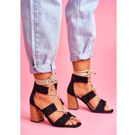 SEA Dámské sandály na podpatku Svázané semišové černé Amore černá 1