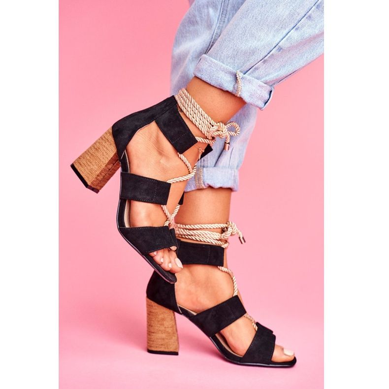 SEA Dámské sandály na podpatku Svázané semišové černé Amore černá 2