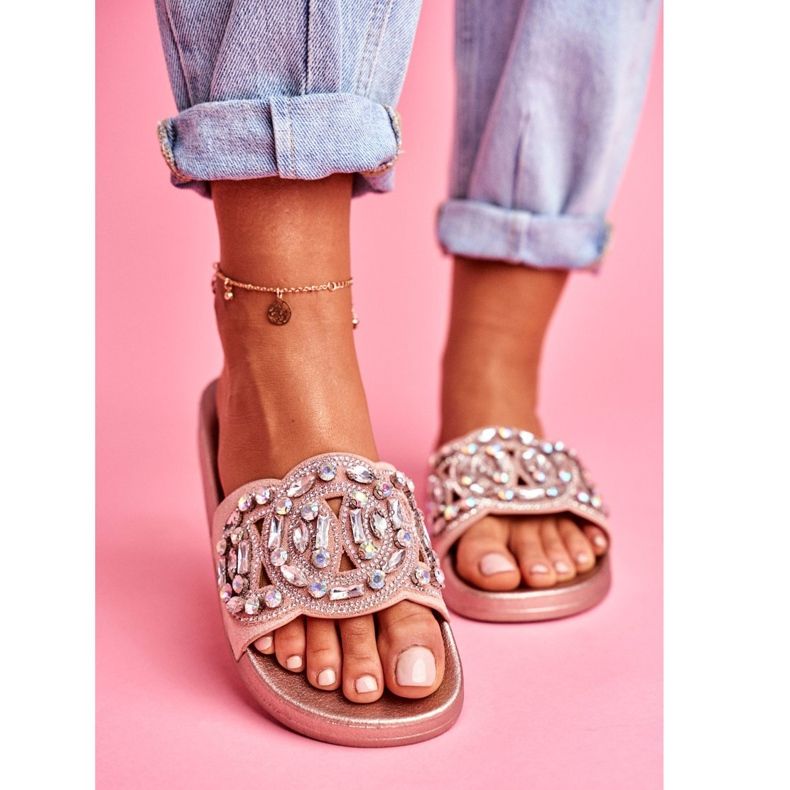 PS1 Dámské pantofle s krystaly růžové zlato Audrey růžový žlutá 2