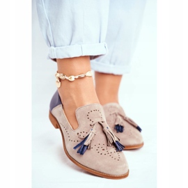 Dámské kožené mokasíny Brogues Maciejka béžové 04484-04 / 00-5 béžový 2