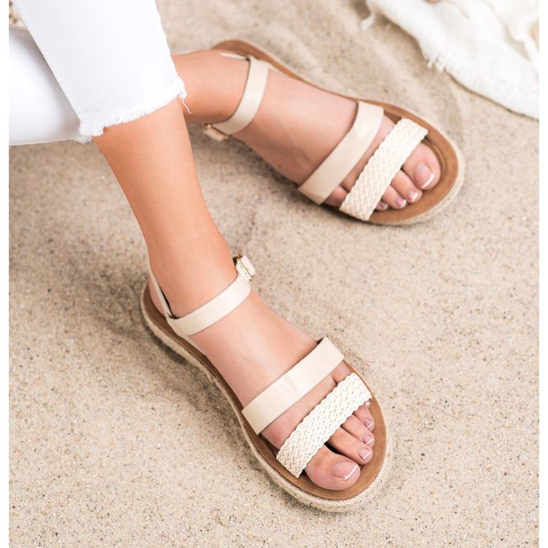 SHELOVET Pletené sandály z eko kůže hnědý 1