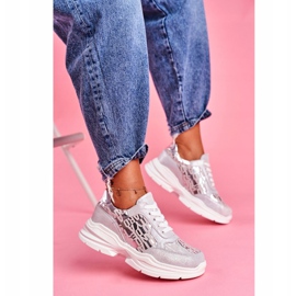 S.Barski Dámské sportovní boty Kožené stříbrné tenisky Palm Bay šedá 2