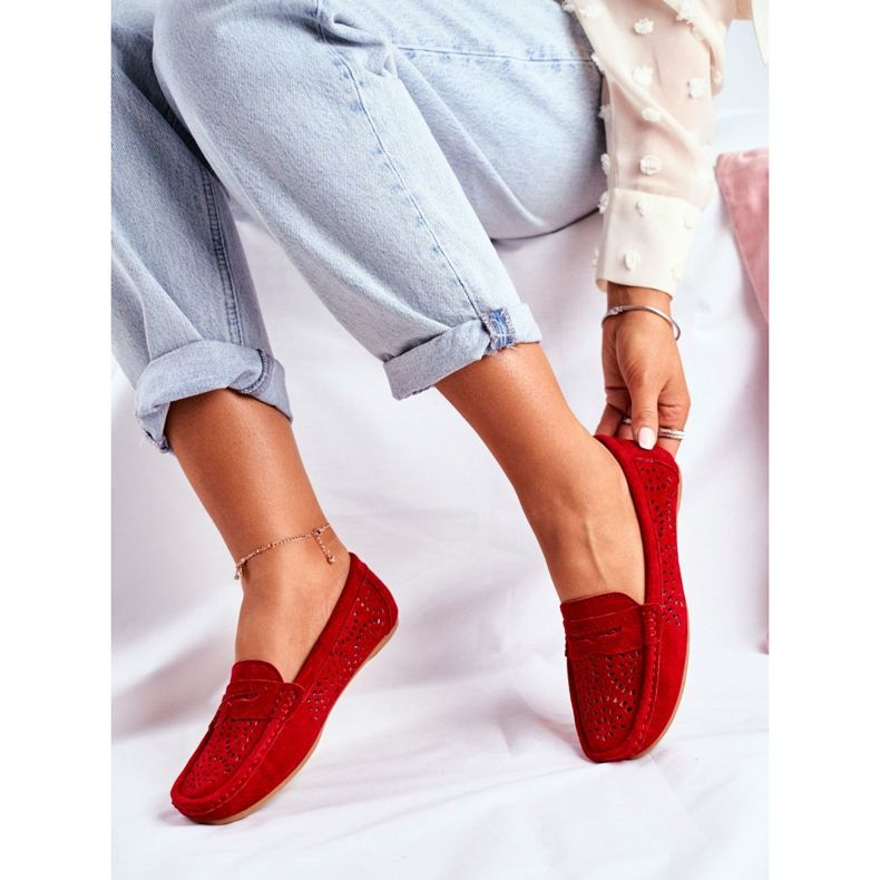 S.Barski Dámské mokasíny s prolamovanou kůží Red Salem červené 2