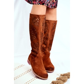 Dámské vysoké kozačky Maciejka Leather Openwork Camel 04525-29 hnědý 2