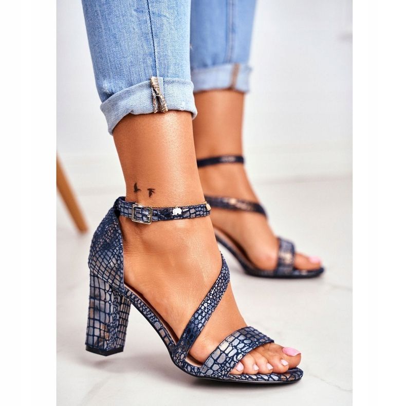 Dámské sandály na vysokém podpatku Sergio Leone Navy Blue Husk SK870 námořnická modrá 1