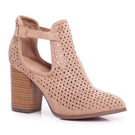 Dámské boty na podpatku semiš prolamované béžové Morrena béžový 1