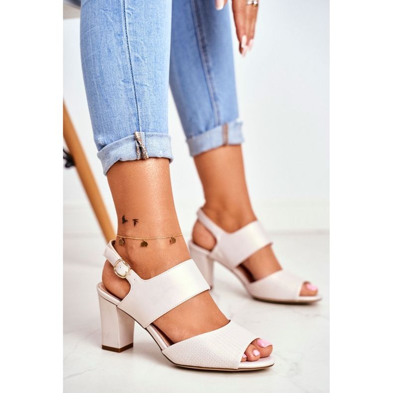 Dámské sandály na vysokém podpatku Sergio Leone Béžová Perła SK778 béžový 1