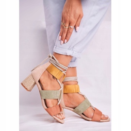 Bellucci Dámské sandály na podpatku semišové barevné Beckie hnědý vícebarevný 2