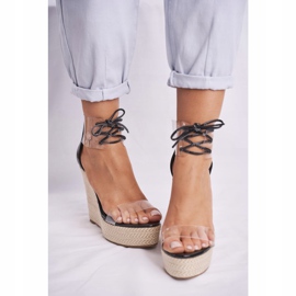 FB1 Dámské sandály na klínku Black Beautiful Way černý 2