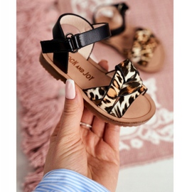 FRROCK Dětské sandály se suchým zipem pro dívky Leopard Mimi černý 1