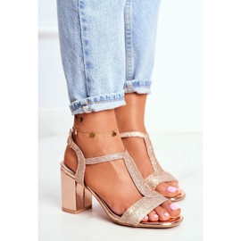 HAN Dámské sandály na podpatku se třpytkami Champagne Perfecto růžový žlutá 1