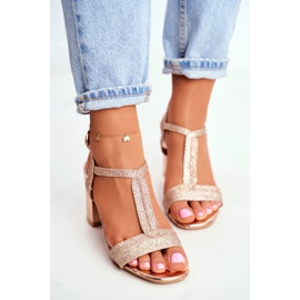 HAN Dámské sandály na podpatku se třpytkami Champagne Perfecto růžový žlutá 2