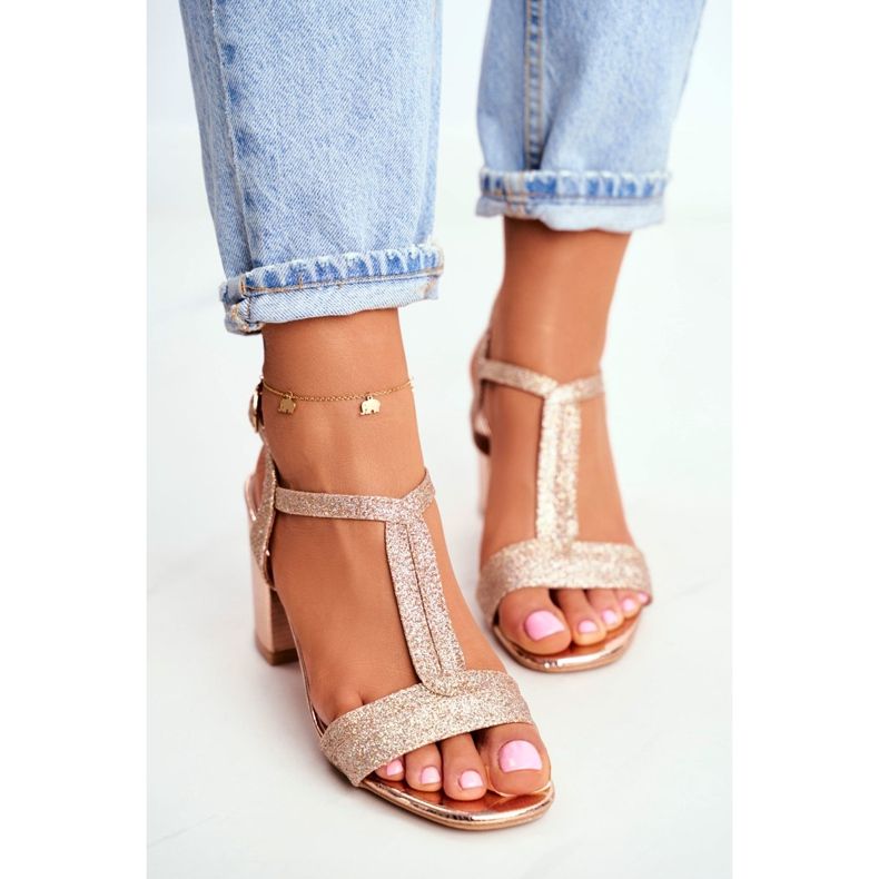 HAN Dámské sandály na podpatku se třpytkami Champagne Perfecto růžový žlutá 2