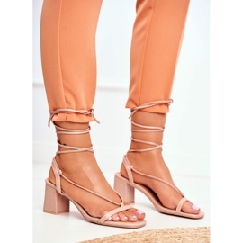 HAN Dámské sandály na podpatku svázané béžové ráno béžový 2