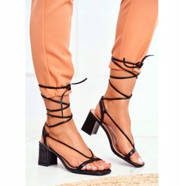 HAN Dámské sandály na podpatku svázané černé ráno černá 2