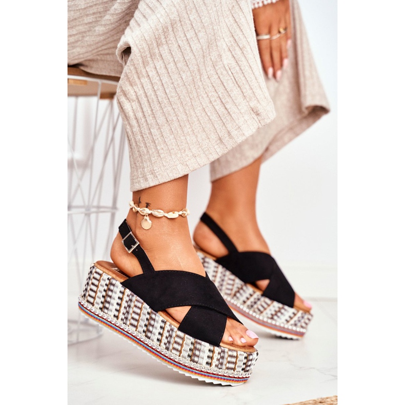 ADY Dámské sandály na klínu Espadrilles Black Sandy černý 2