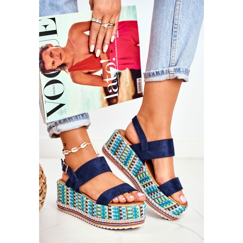 FW1 Dámské sandály na klínu Espadrilles, námořnická modř Sandy 1