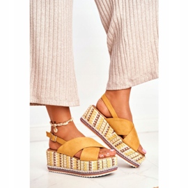 FW1 Dámské sandály na klínu Espadrilles Yellow Sandy žluť 1