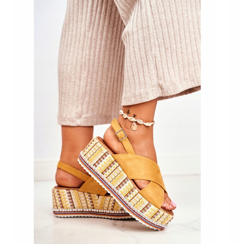 FW1 Dámské sandály na klínu Espadrilles Yellow Sandy žlutá 2